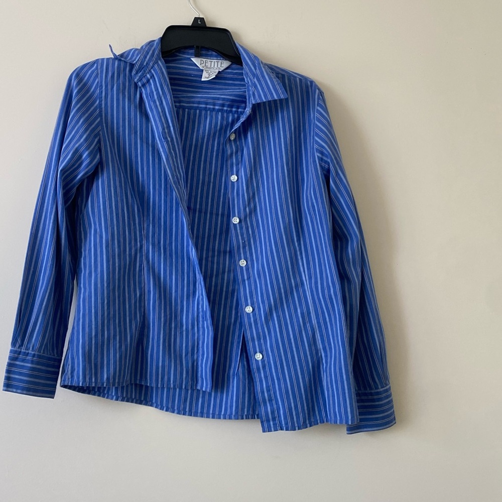 Petite Sophisticate Blue Casual Button Down Shirt